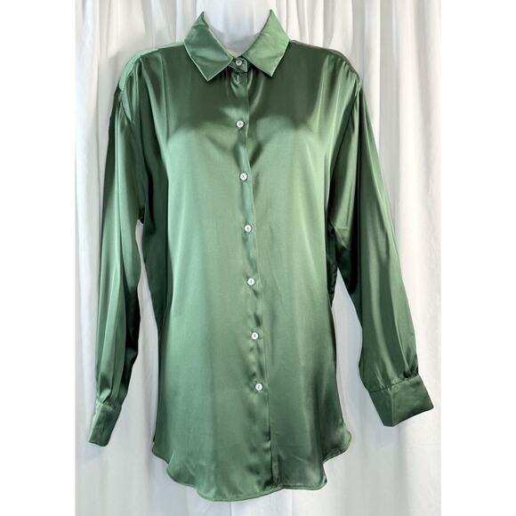 ZARA Oversized Long Sleeves Shirt Green L Fairycore flowy 80-14 - Picture 1 of 10